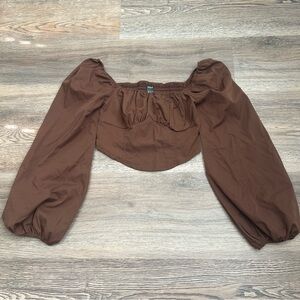Brown Puff Sleeve Crop Top Size XS